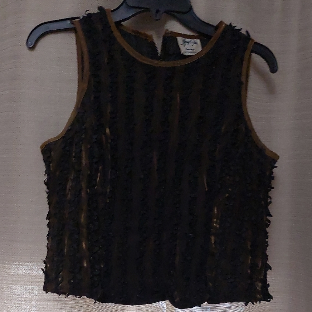 Gold Sheer underlay bootie inspired  Black Sleeveless zippered top